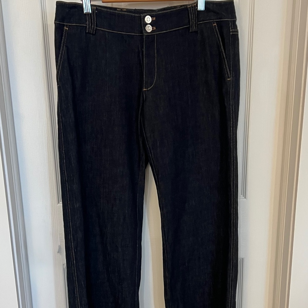 St. John DESIGNER denim blue jeans trousers pants size 12 NWOT MINT!!!!